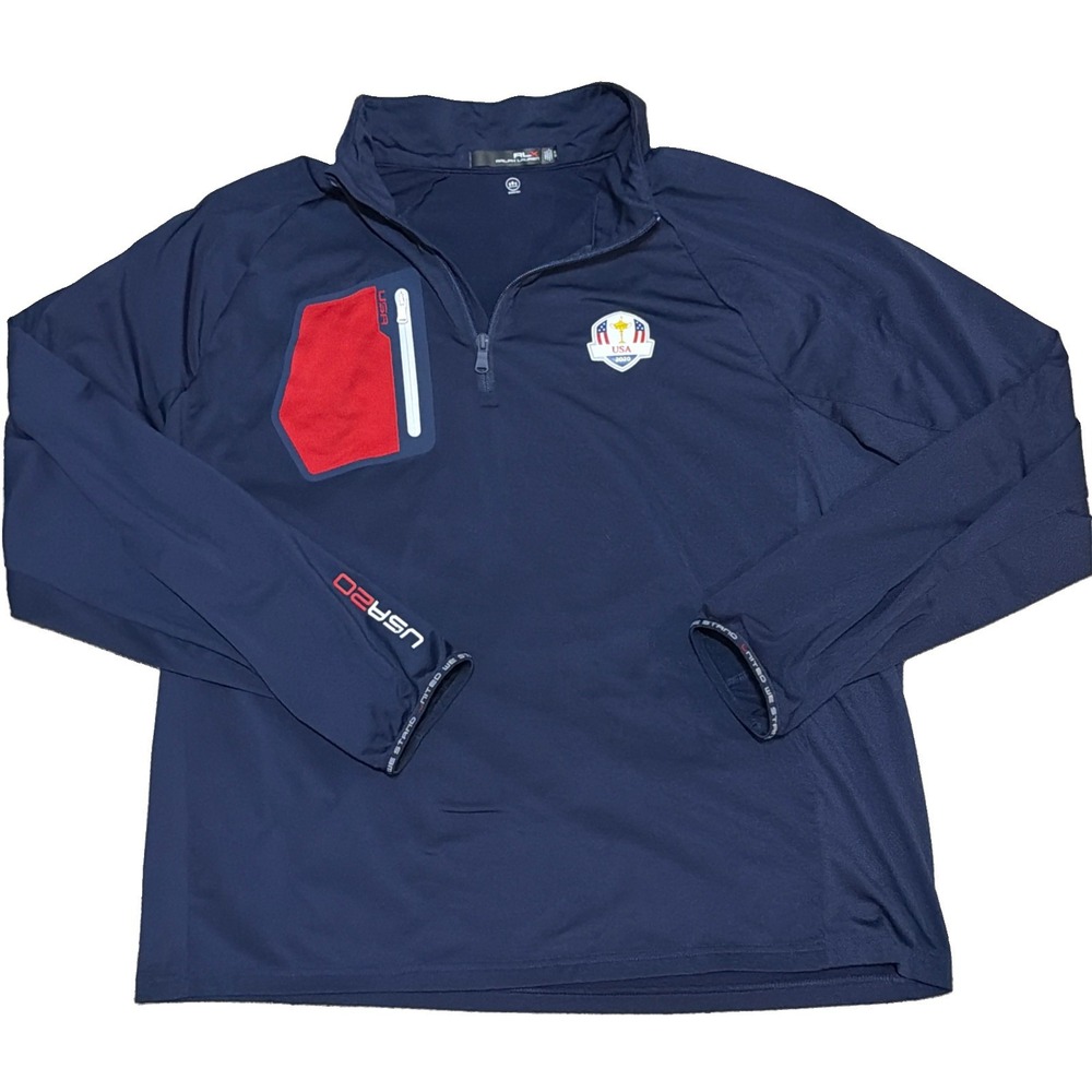 RLX Ralph Lauren USA 2020 Ryder Cup Golf 1/4 Zip Pullover Navy XL Performance